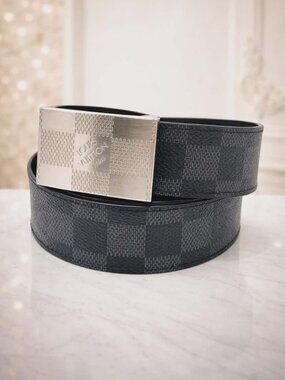 Authentic Louis Vuitton Damier Graphite Belt Silver Buckle LV Men’s Black